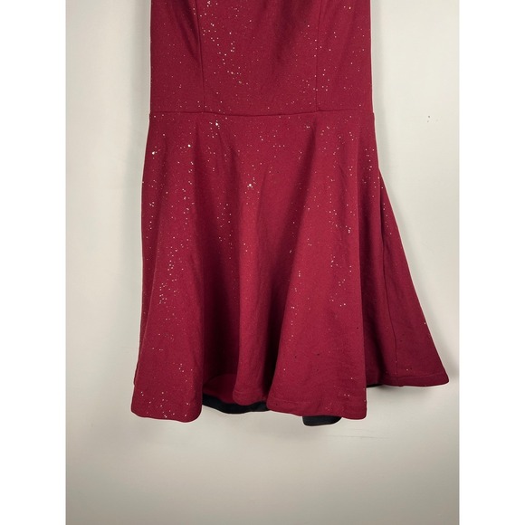 City Studio Wine Gold Glitter Criss Cross Back Fit Flare Dress Junior Size 11 - Picture 4 of 14